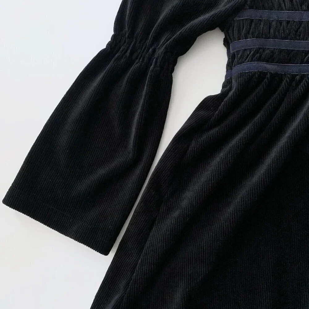 Matilda Jane Girl Black Stretch Corduroy Dress 6 years EUC